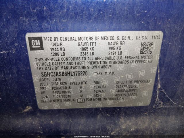 2017 CHEVROLET TRAX 3GNCJKSB6HL175220 Photo 8