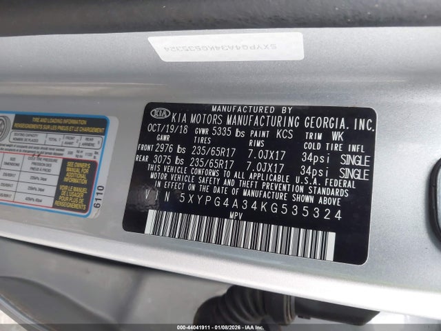 5XYPG4A34KG535324 KIA Sorento 2.4l Lx