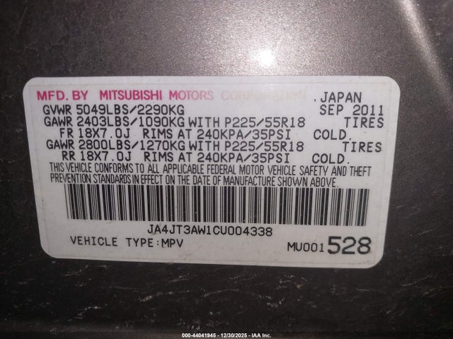 2012 MITSUBISHI OUTLANDER JA4JT3AW1CU004338 Photo 8