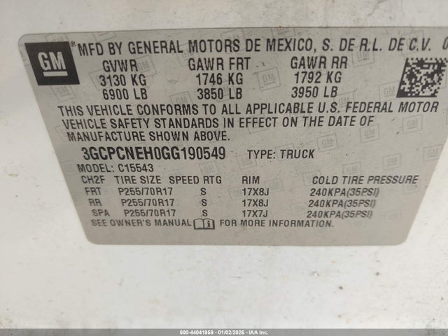 3GCPCNEH0GG190549 Chevrolet Silverado 1500 Ls