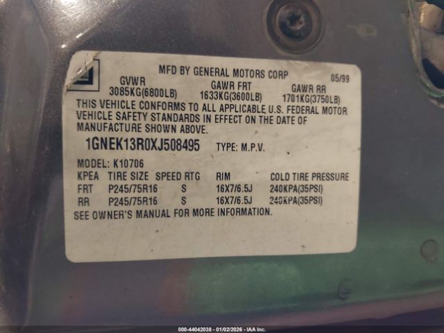 1999 CHEVROLET TAHOE 1GNEK13R0XJ508495 Photo 8