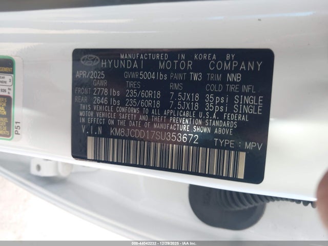 KM8JCDD17SU353672 Hyundai Tucson Hybrid Sel Convenience