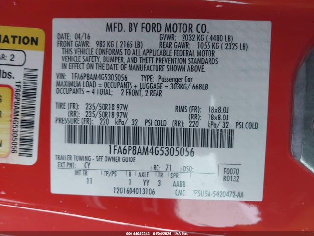 1FA6P8AM4G5305056 Ford Mustang V6