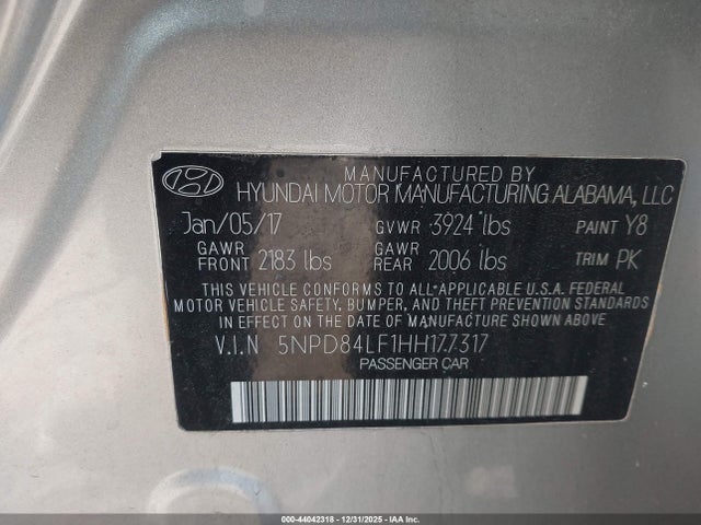 5NPD84LF1HH177317 Hyundai ELANTRA SE