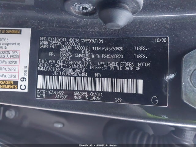 2021 Toyota 4runner Nightshade Special Edition მანქანა იყიდება აუქციონზე, vin: JTEJU5JRXM5876484, აუქციონის ნომერი: 44042351