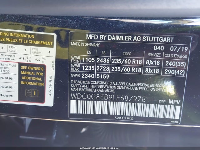 44042355 :رقم المزاد ، WDC0G8EB9LF687978 vin ، 2020 Mercedes-benz Glc 300 4matic مزاد بيع