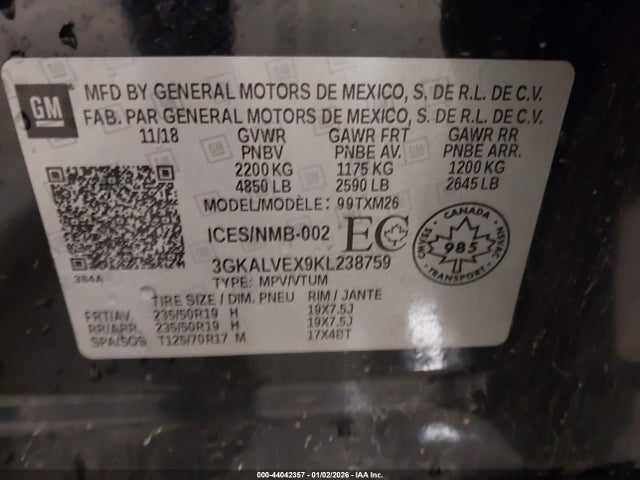 Продажа на аукционе авто 2019 Gmc Terrain Slt, vin: 3GKALVEX9KL238759, номер лота: 44042357