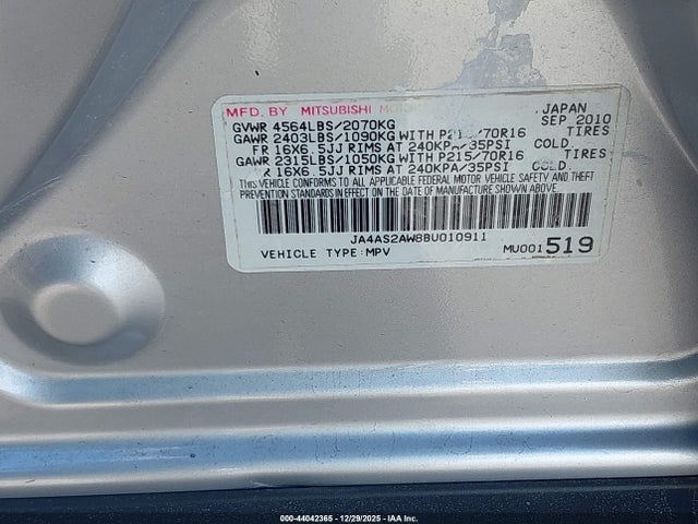 2011 MITSUBISHI OUTLANDER JA4AS2AW8BU010911 Photo 8