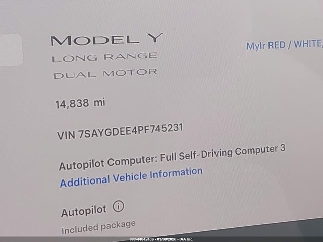 Продаж на аукціоні авто 2023 Tesla Model Y Awd/long Range Dual Motor All-wheel Drive, vin: 7SAYGDEE4PF745231, номер лоту: 44042406