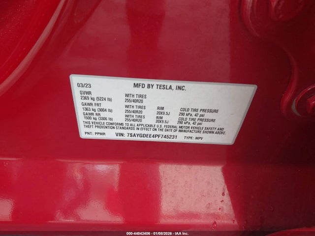 Продаж на аукціоні авто 2023 Tesla Model Y Awd/long Range Dual Motor All-wheel Drive, vin: 7SAYGDEE4PF745231, номер лоту: 44042406