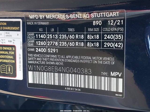 Продаж на аукціоні авто 2022 Mercedes-benz Glc 300 4matic Suv, vin: W1N0G8EB4NG040383, номер лоту: 44042466