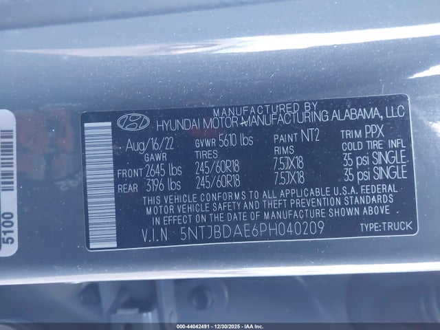 5NTJBDAE6PH040209 Hyundai Santa Cruz Sel