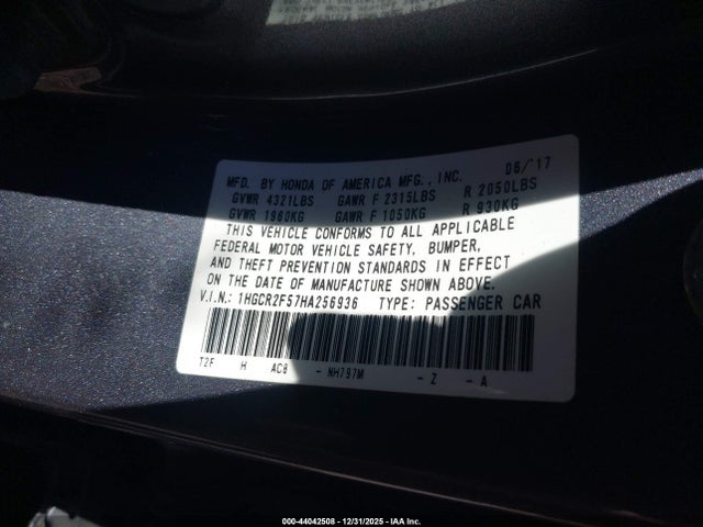 1HGCR2F57HA256936 Honda Accord Sport