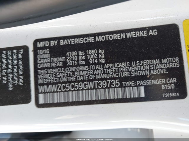 Продаж на аукціоні авто 2016 Mini Countryman Cooper S, vin: WMWZC5C59GWT39735, номер лоту: 44042530