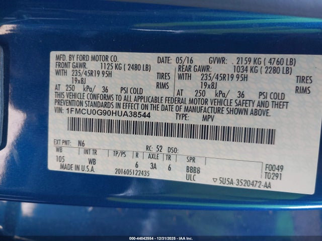 1FMCU0G90HUA38544 Ford ESCAPE SE