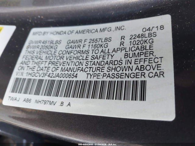 2018 HONDA ACCORD HYBRID 1HGCV3F42JA000654 Photo 8