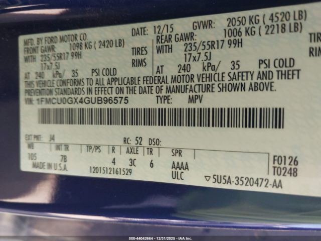 2016 FORD ESCAPE 1FMCU0GX4GUB96575 Photo 8