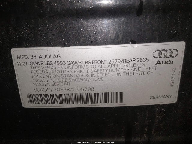 2008 AUDI A4 WAUKF78E98A105798 Photo 8