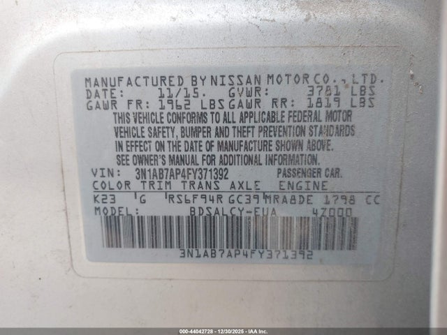 Nissan SENTRA S 2015 3N1AB7AP4FY371392 Image 9