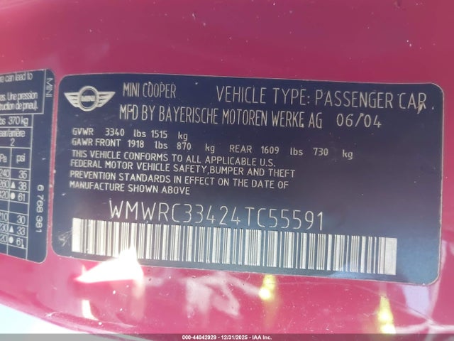 2004 MINI COOPER WMWRC33424TC55591 Photo 8