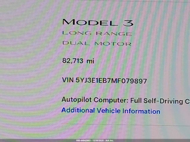 5YJ3E1EB7MF079897 Tesla Model 3 Long Range Dual Motor All-wheel Drive
