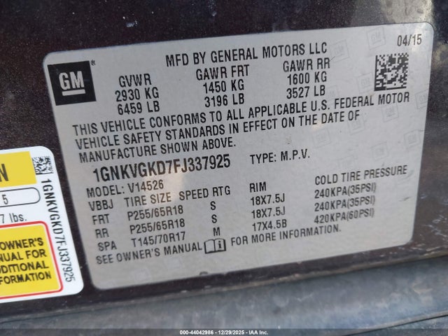 2015 CHEVROLET TRAVERSE 1GNKVGKD7FJ337925 Photo 8