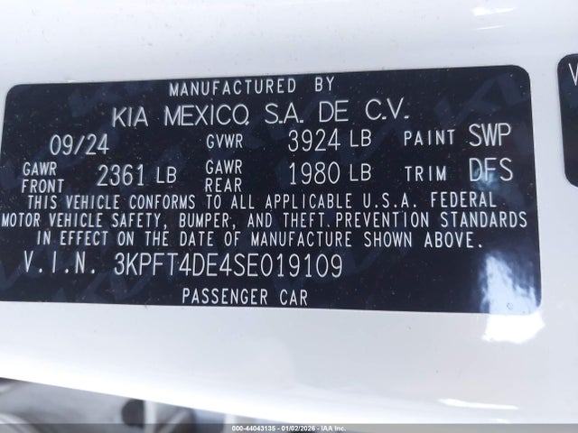 Продажа на аукционе авто 2025 Kia K4 Lxs, vin: 3KPFT4DE4SE019109, номер лота: 44043135