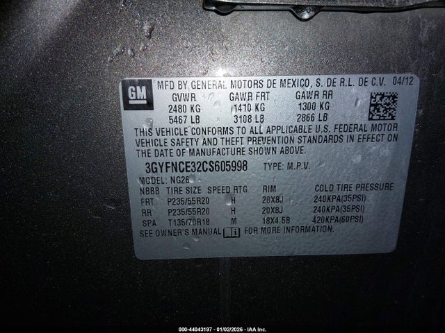 2012 CADILLAC SRX 3GYFNCE32CS605998 Photo 8