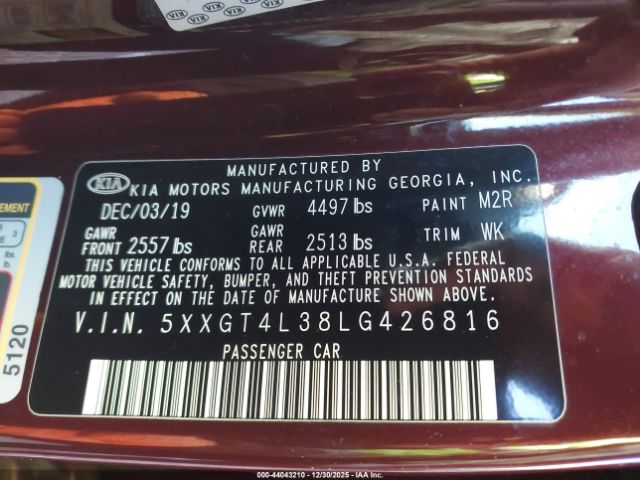 2020 KIA OPTIMA 5XXGT4L38LG426816 Photo 8