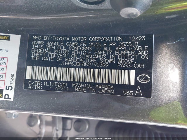2024 Lexus Ux 250h Premium მანქანა იყიდება აუქციონზე, vin: JTHP6JBH8R2192399, აუქციონის ნომერი: 44043227