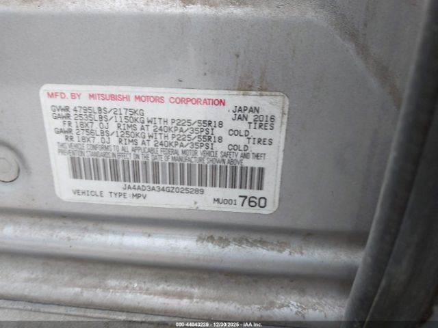 2016 MITSUBISHI OUTLANDER JA4AD3A34GZ025289 Photo 8