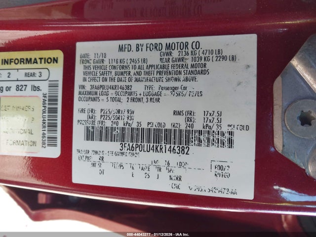 Продаж на аукціоні авто 2019 Ford Fusion Hybrid Se, vin: 3FA6P0LU4KR146382, номер лоту: 44043277