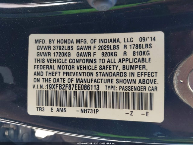 Honda CIVIC EX 2014 19XFB2F87EE086113 Image 9