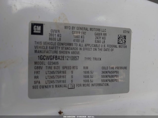 Chevrolet Express 2500 Work Van 2014 1GCWGFBA2E1210857 Image 9