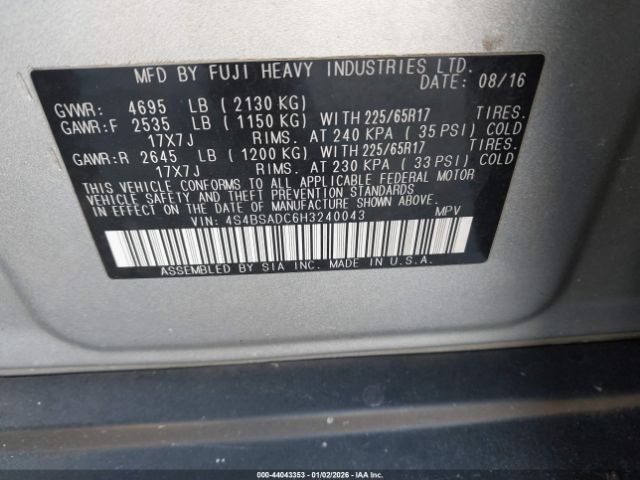 2017 SUBARU OUTBACK 4S4BSADC6H3240043 Photo 8