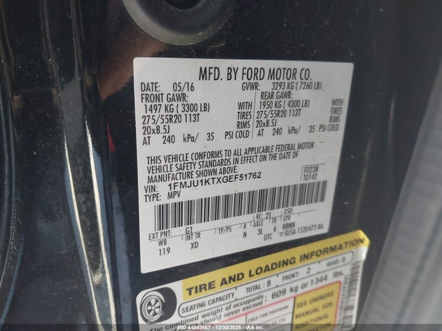 1FMJU1KTXGEF51762 Ford Expedition Limited