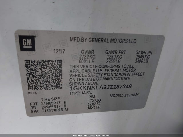 2018 Gmc Acadia Sle-1 მანქანა იყიდება აუქციონზე, vin: 1GKKNKLA2JZ187348, აუქციონის ნომერი: 44043494