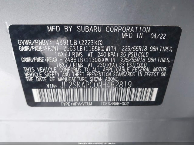 Subaru Forester Limited 2022 JF2SKAPC0NH462819 Image 9