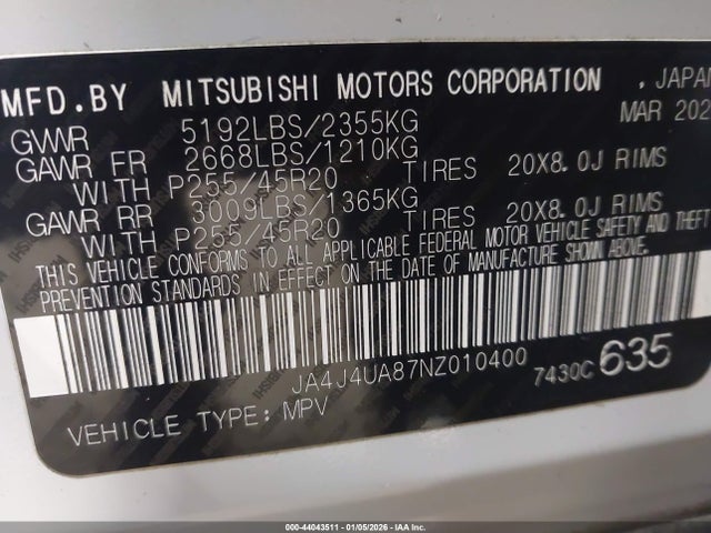 2022 MITSUBISHI OUTLANDER JA4J4UA87NZ010400 Photo 8