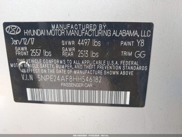 5NPE24AF8HH546182 Hyundai SONATA SE