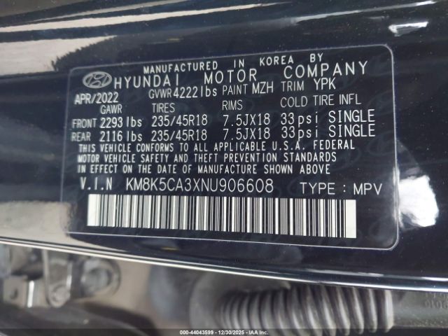 2022 HYUNDAI KONA KM8K5CA3XNU906608 Photo 8