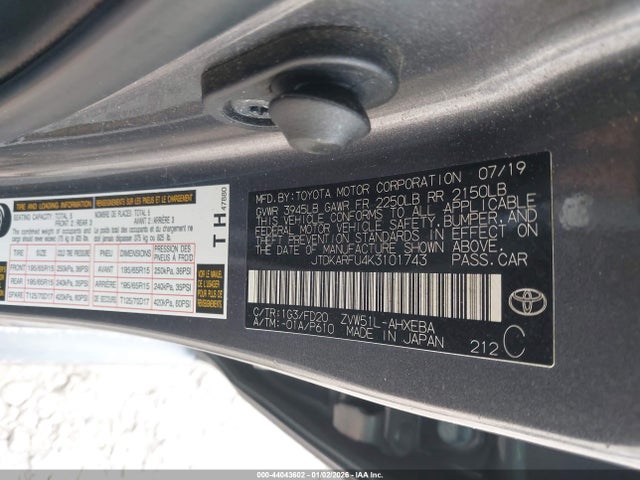 JTDKARFU4K3101743 Toyota Prius Le