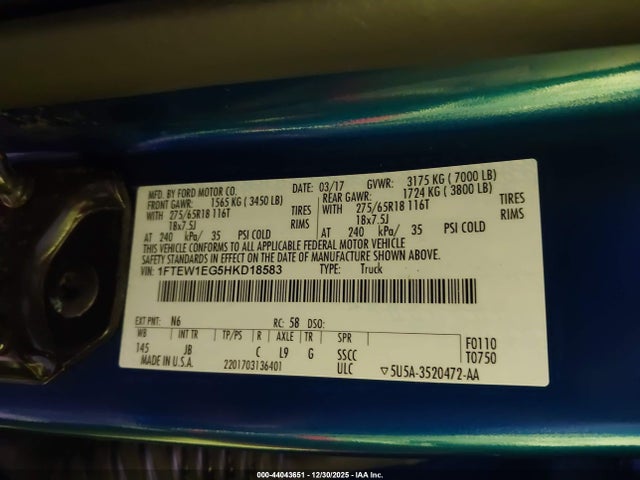 Ford F-150 Xlt 2017 1FTEW1EG5HKD18583 Image 9