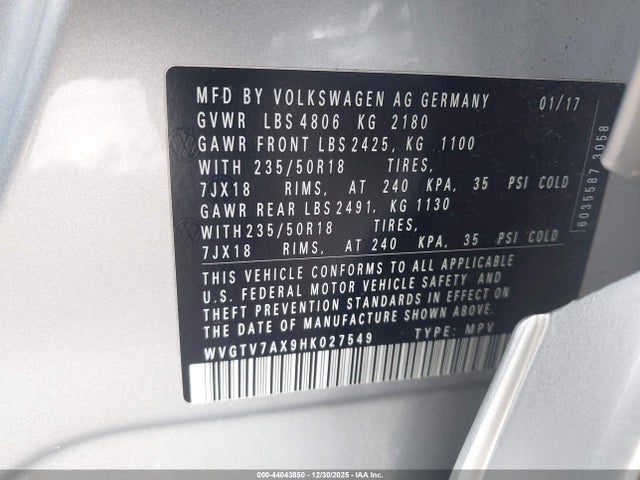 Продаж на аукціоні авто 2017 Volkswagen Tiguan 2.0t Sport, vin: WVGTV7AX9HK027549, номер лоту: 44043850