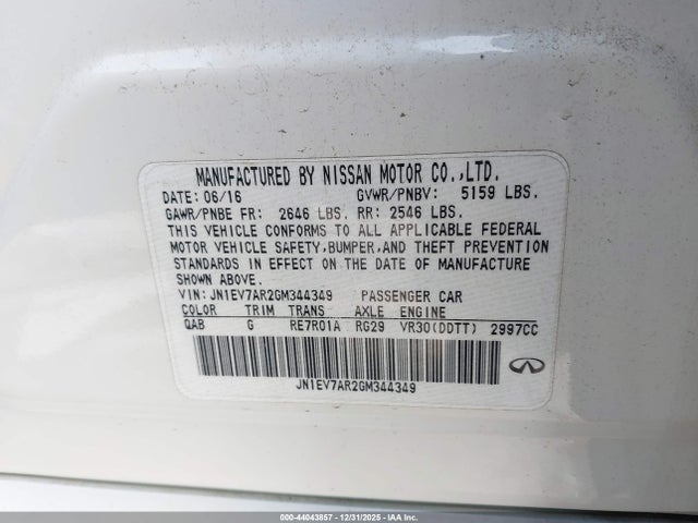 2016 Infiniti Q50 3.0t Premium მანქანა იყიდება აუქციონზე, vin: JN1EV7AR2GM344349, აუქციონის ნომერი: 44043857