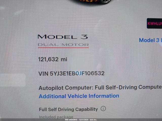 Aukcja sprzedaży 2018 Tesla Model 3 Long Range/performance, vin: 5YJ3E1EB0JF106532, numer aukcji: 44043945