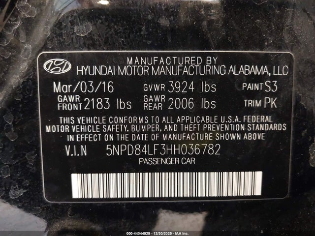 5NPD84LF3HH036782 Hyundai ELANTRA SE