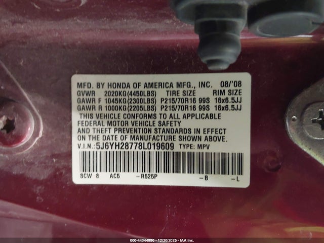 2008 HONDA ELEMENT 5J6YH28778L019609 Photo 8