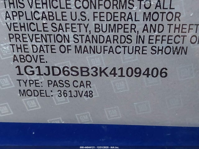 1G1JD6SB3K4109406 Chevrolet Sonic Lt Auto