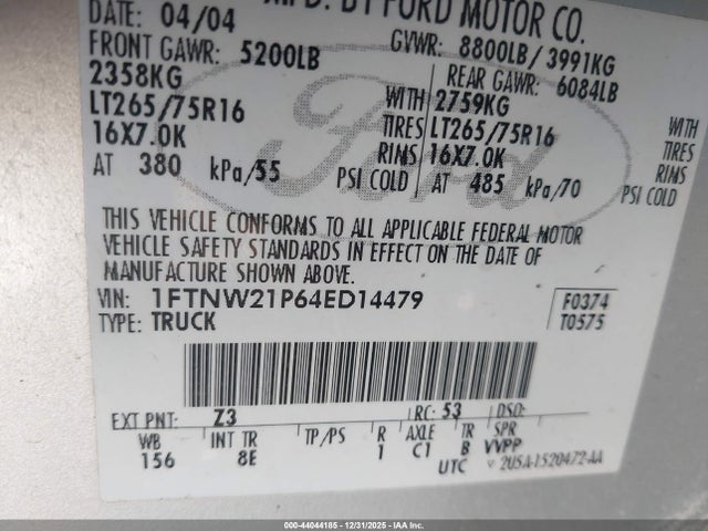 2004 FORD F-250 1FTNW21P64ED14479 Photo 8